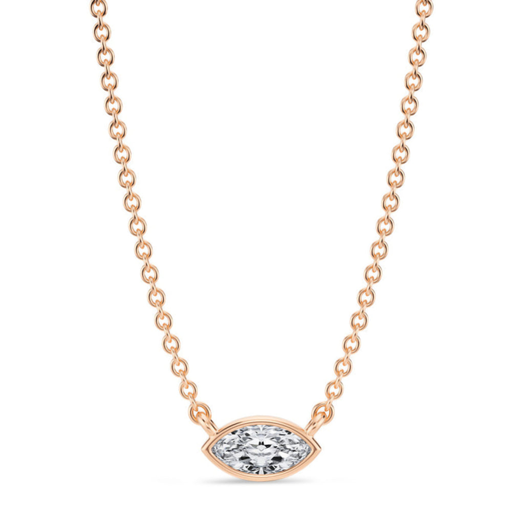 Marquise Lab Diamond Solitaire Pendant Necklace 14K Rose Gold (0.25ct)