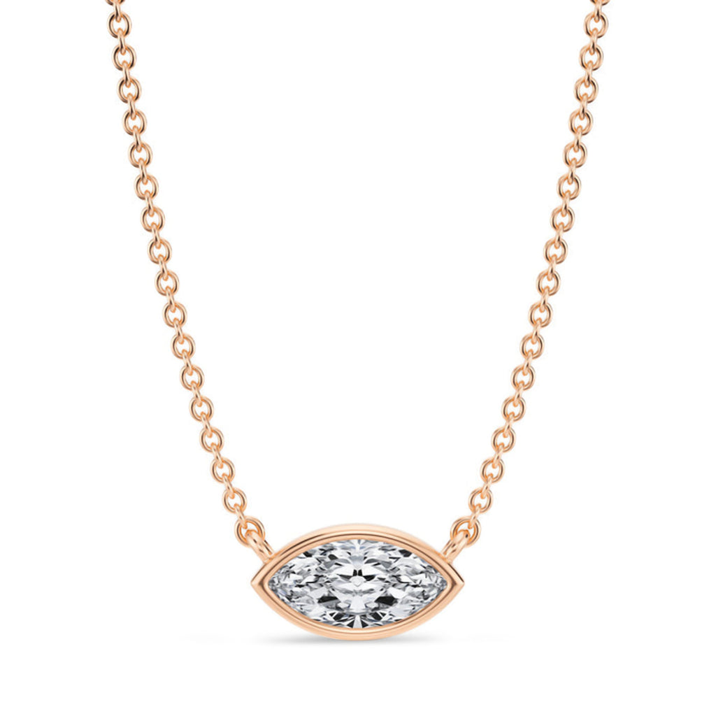 Marquise Lab Diamond Solitaire Pendant Necklace 14K Rose Gold (0.50ct)