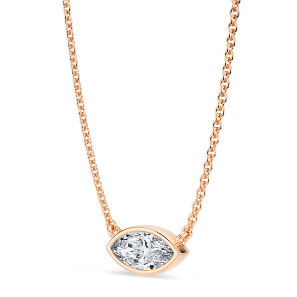 Marquise Lab Diamond Solitaire Pendant Necklace 14K Rose Gold (0.50ct)