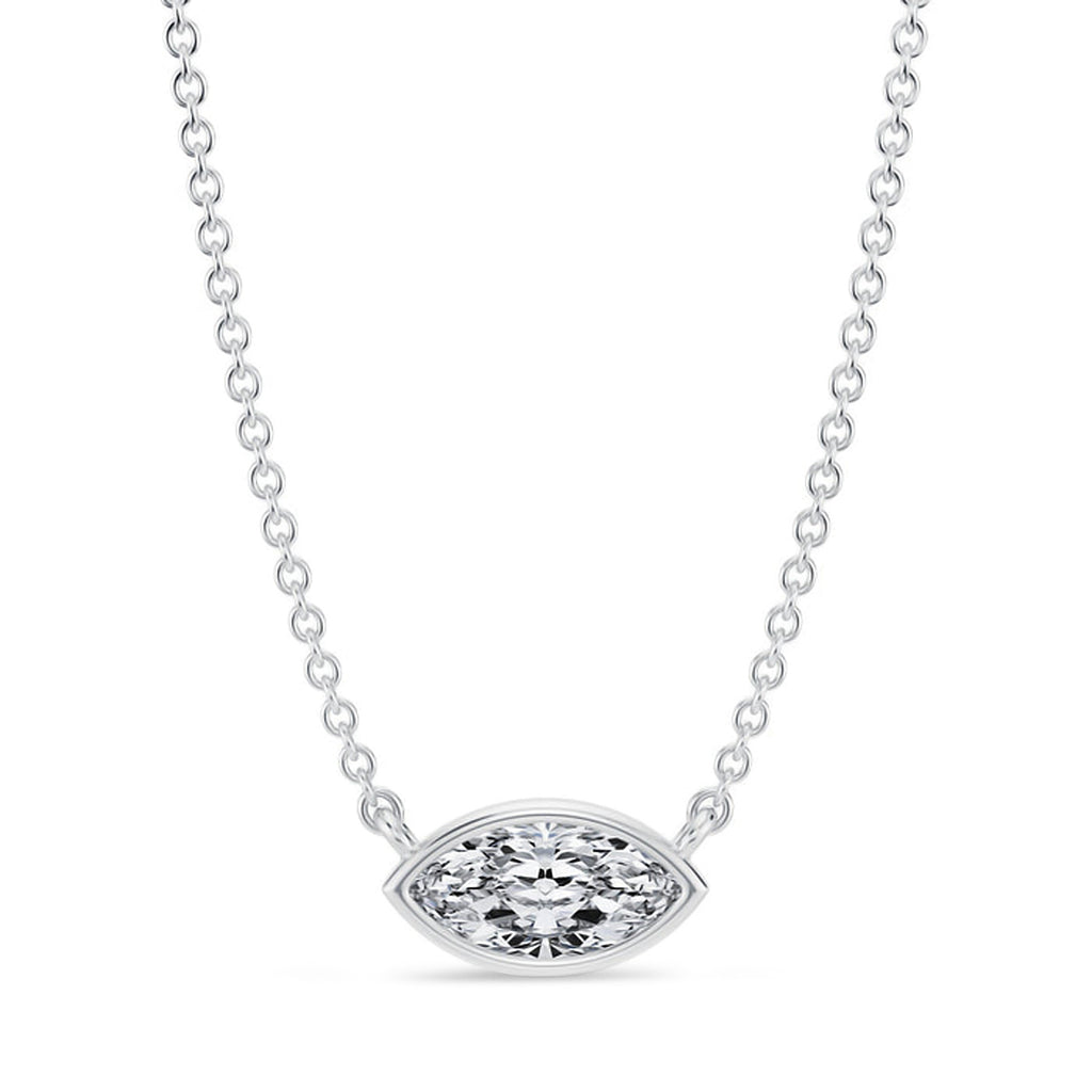 Marquise Lab Diamond Solitaire Pendant Necklace 14K White Gold (0.50ct)