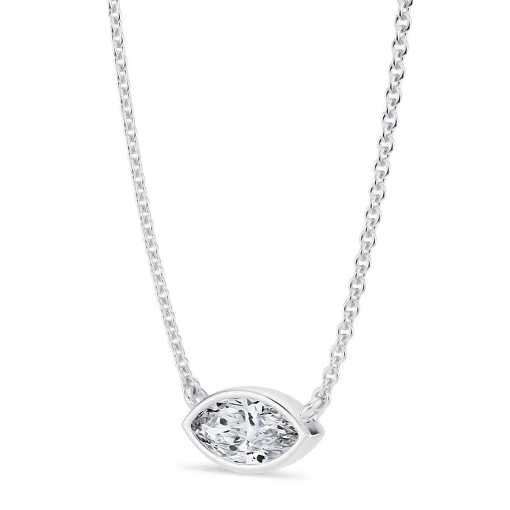 Marquise Lab Diamond Solitaire Pendant Necklace 14K White Gold (0.50ct)