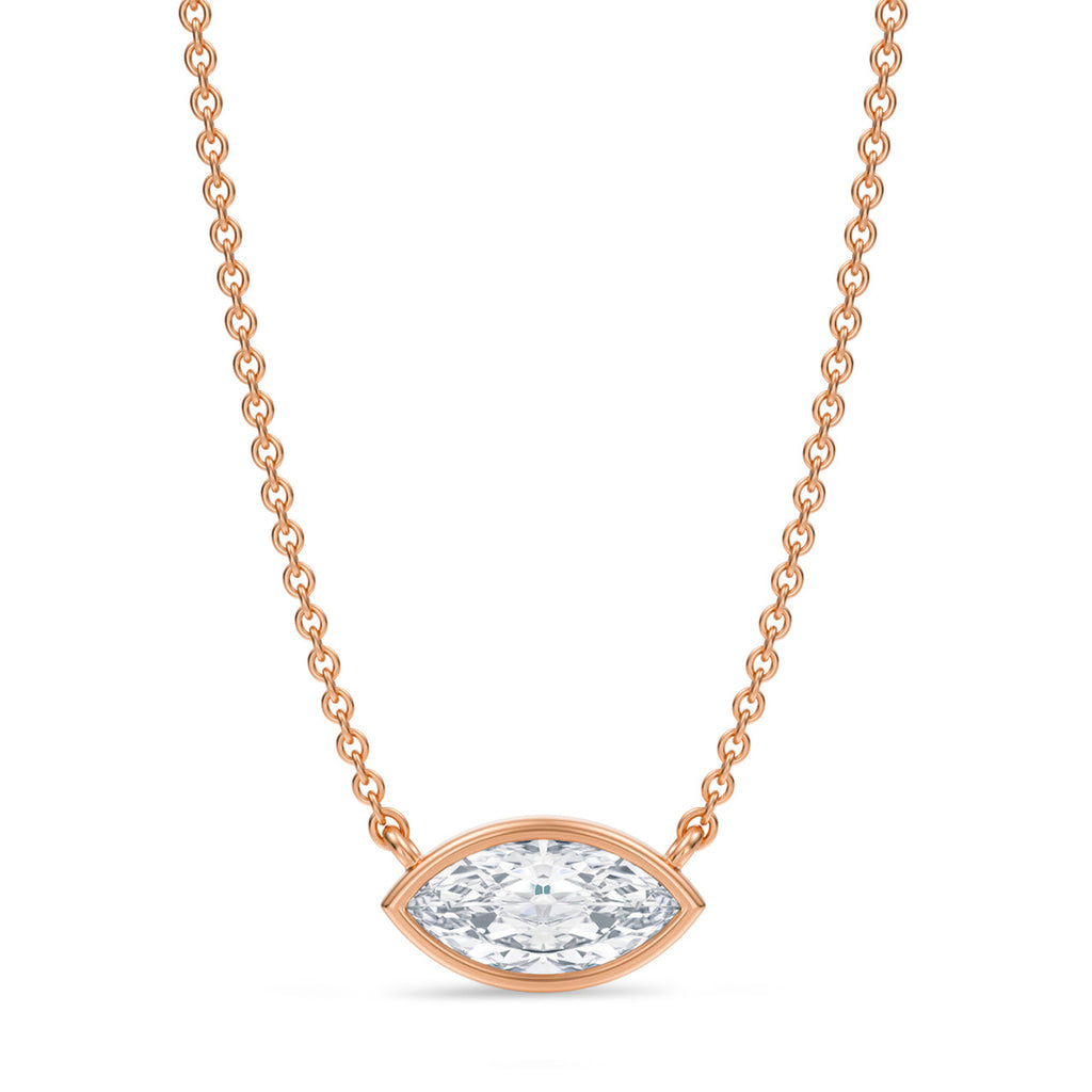 Marquise Lab Diamond Solitaire Pendant Necklace 14K Rose Gold (0.75ct)