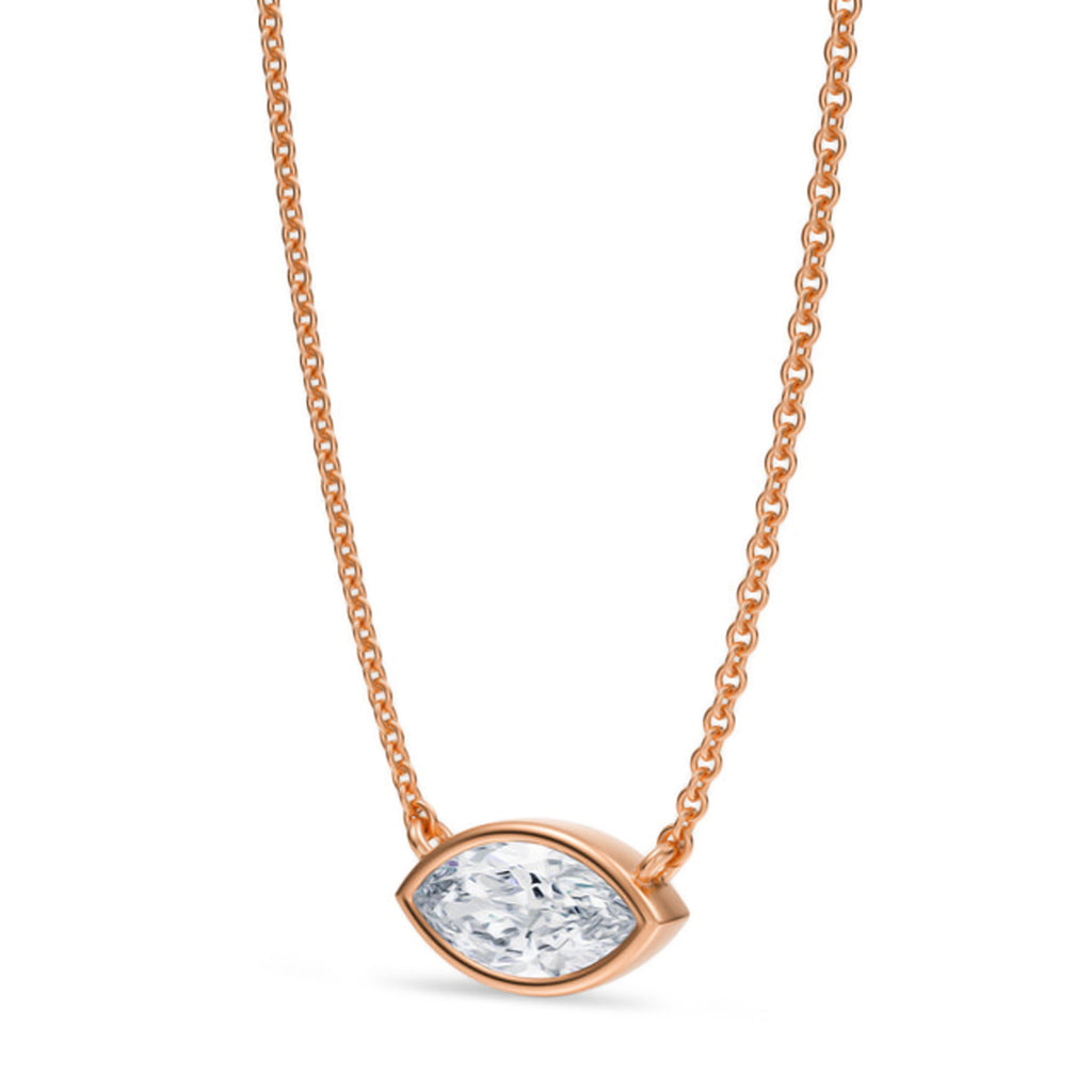 Marquise Lab Diamond Solitaire Pendant Necklace 14K Rose Gold (0.75ct)