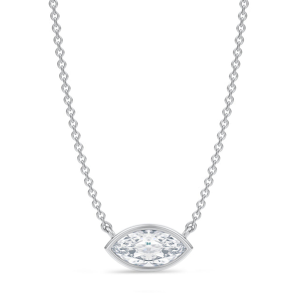 Marquise Lab Diamond Solitaire Pendant Necklace 14K White Gold (0.75ct)