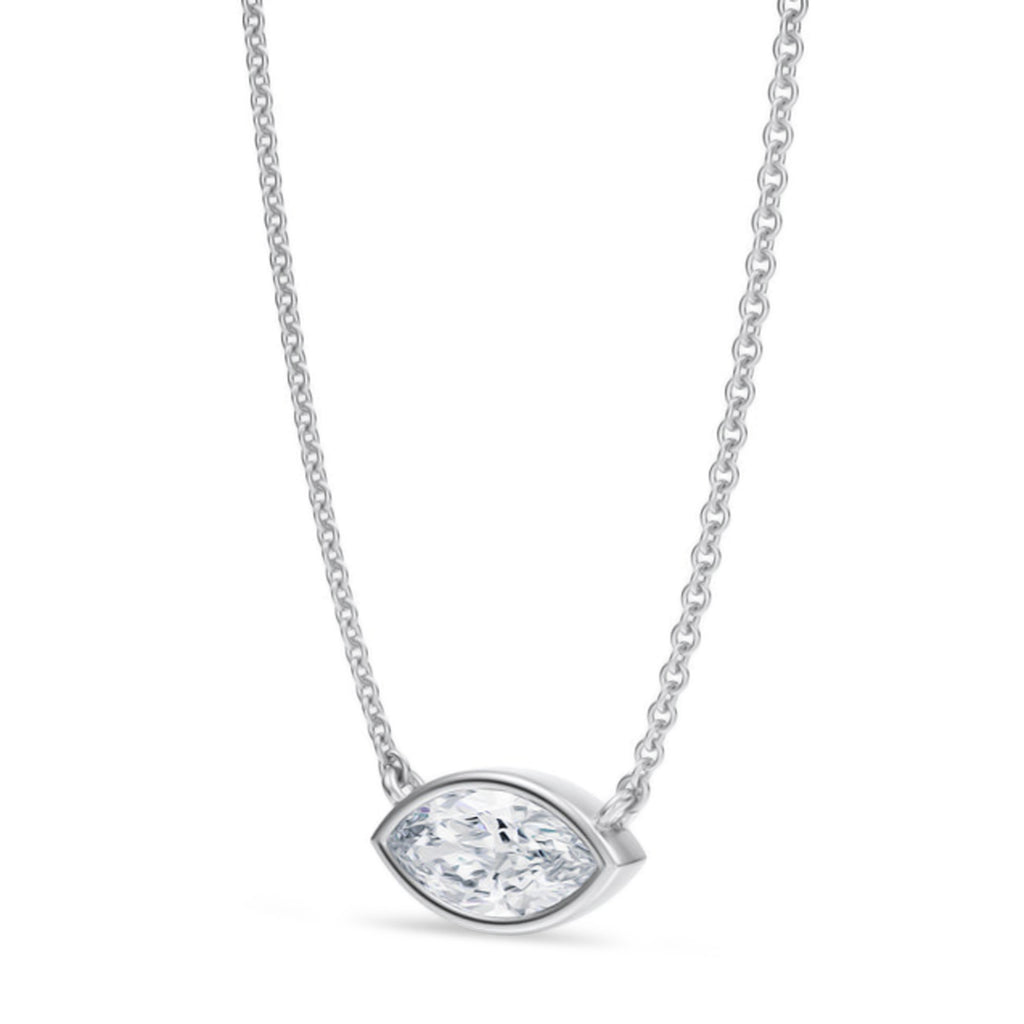 Marquise Lab Diamond Solitaire Pendant Necklace 14K White Gold (0.75ct)