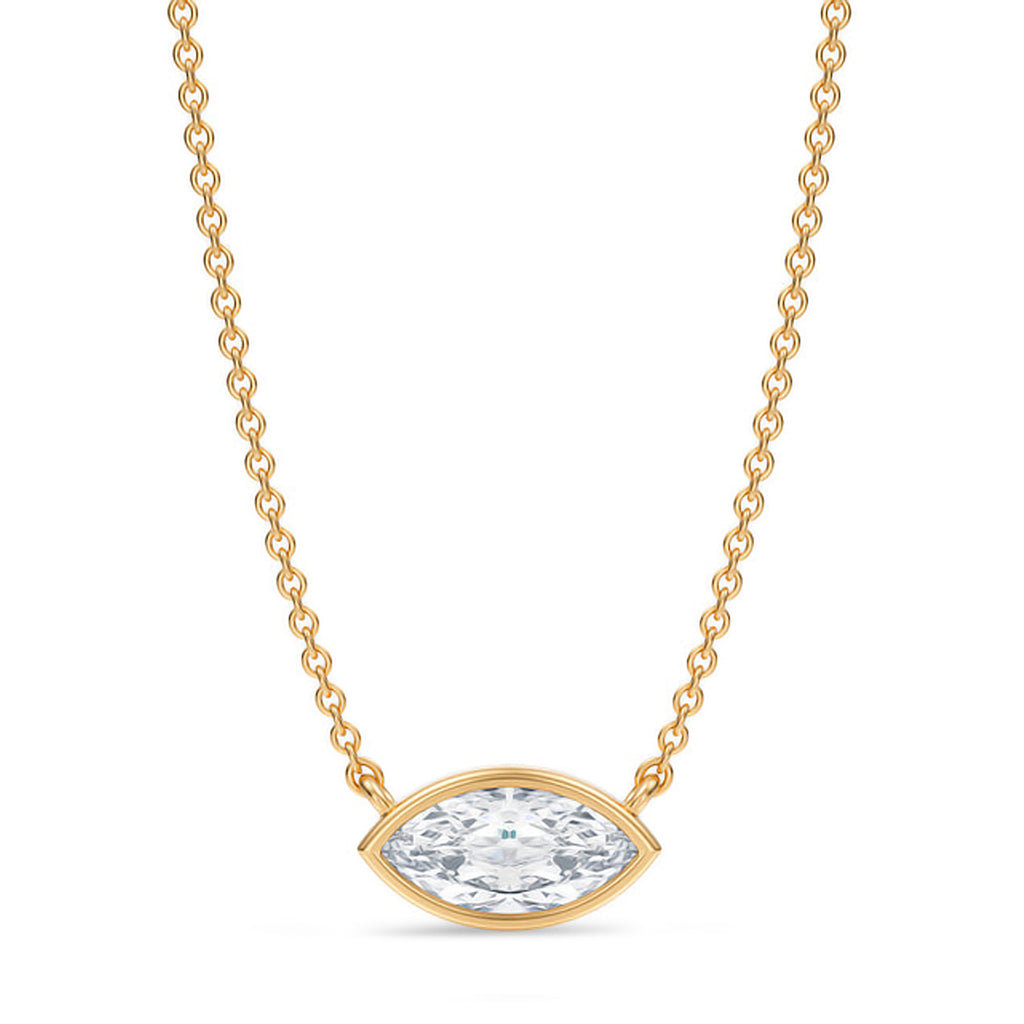 Marquise Lab Diamond Solitaire Pendant Necklace 14K Yellow Gold (0.75ct)