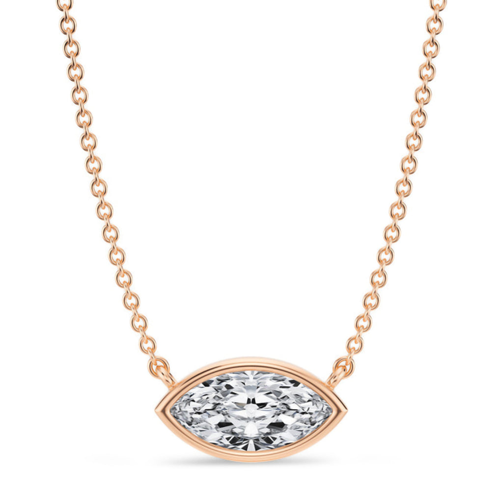 Marquise Lab Diamond Solitaire Pendant Necklace 14K Rose Gold (1.00ct)