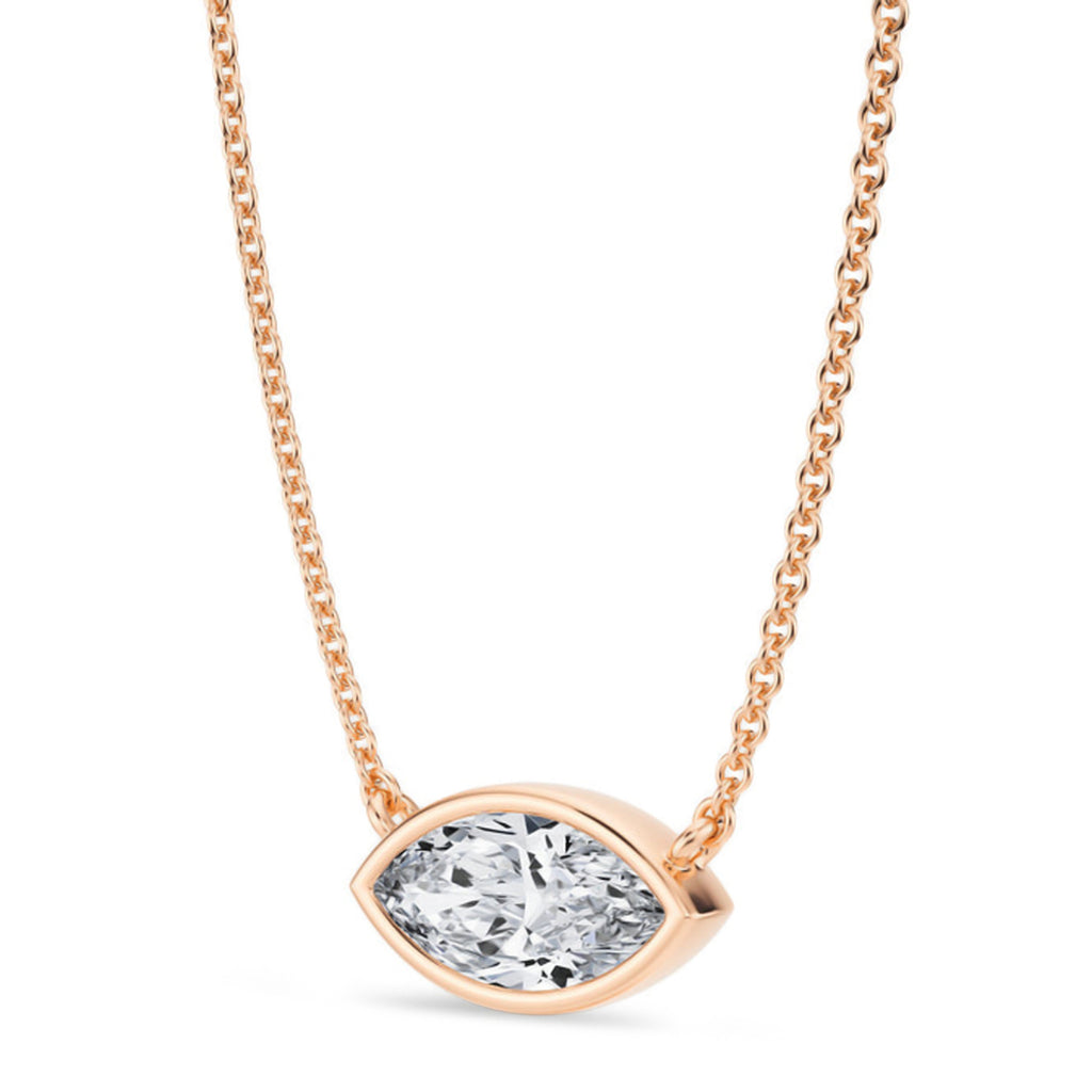 Marquise Lab Diamond Solitaire Pendant Necklace 14K Rose Gold (1.00ct)