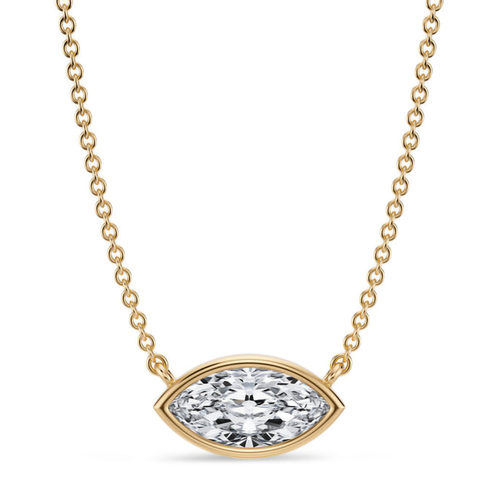 Marquise Lab Diamond Solitaire Pendant Necklace 14K Yellow Gold (1.00ct)