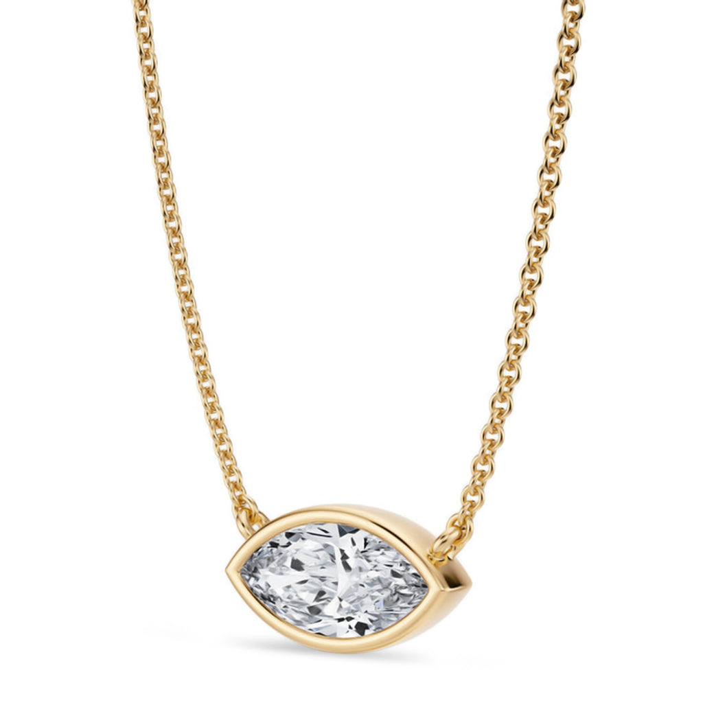 Marquise Lab Diamond Solitaire Pendant Necklace 14K Yellow Gold (1.00ct)