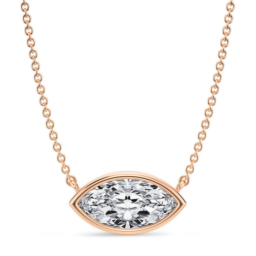 Marquise Lab Diamond Solitaire Pendant Necklace 14K Rose Gold (1.50ct)