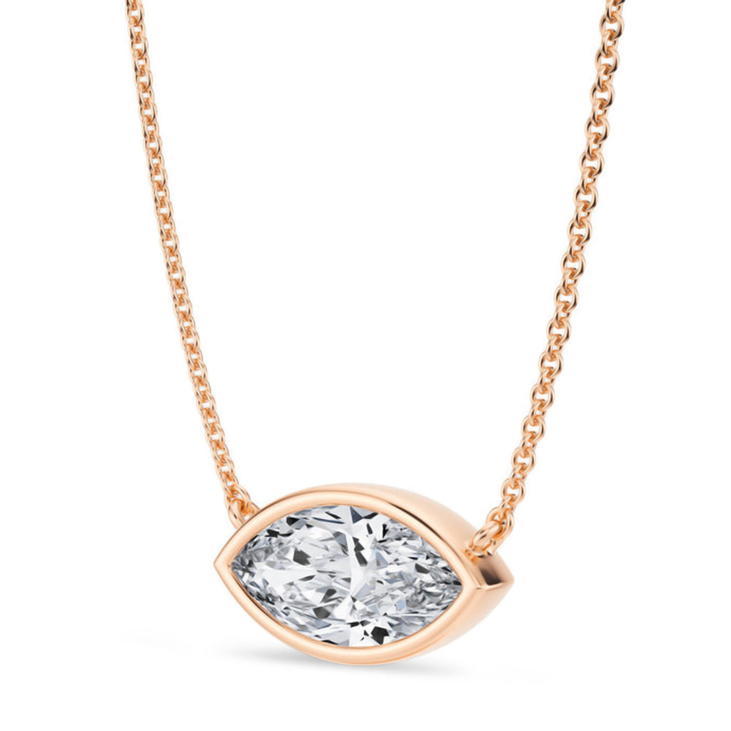 Marquise Lab Diamond Solitaire Pendant Necklace 14K Rose Gold (1.50ct)