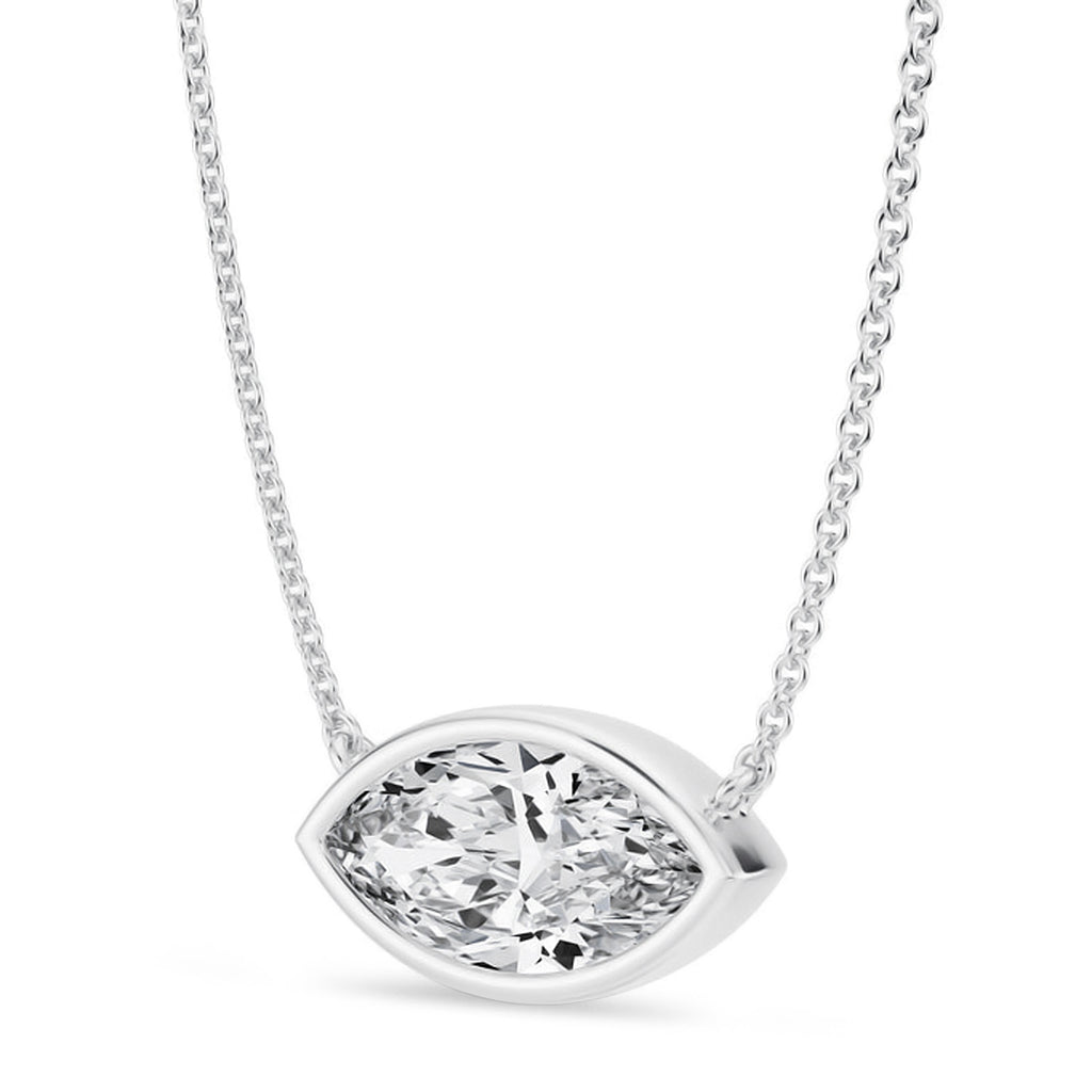 Marquise Lab Diamond Solitaire Pendant Necklace 14K White Gold (2.00ct)