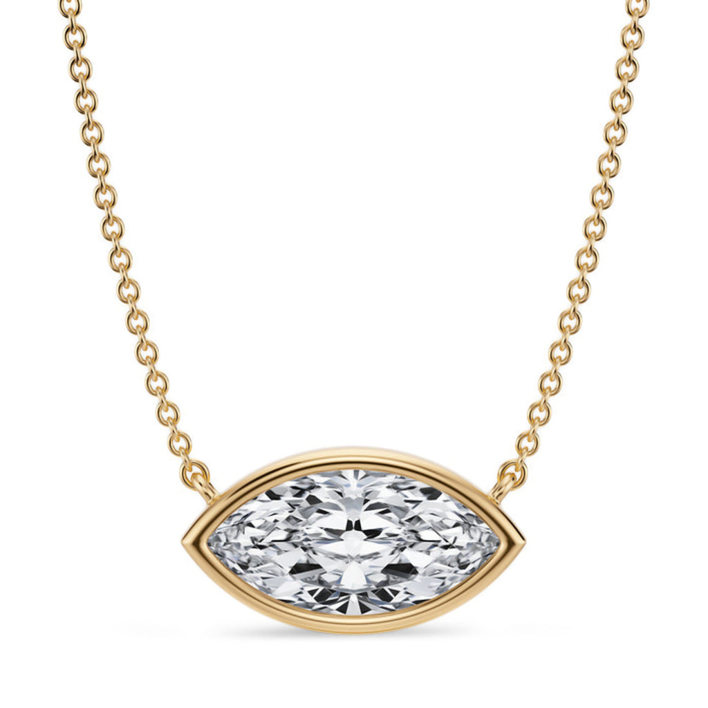 Marquise Lab Diamond Solitaire Pendant Necklace 14K Yellow Gold (2.00ct)