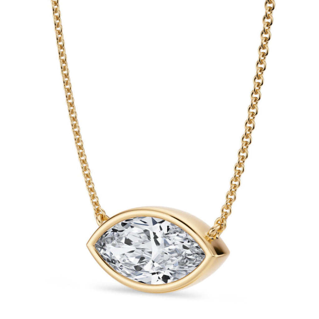 Marquise Lab Diamond Solitaire Pendant Necklace 14K Yellow Gold (2.00ct)
