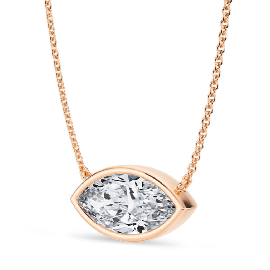 Marquise Lab Diamond Solitaire Pendant Necklace 14K Rose Gold (2.50ct)