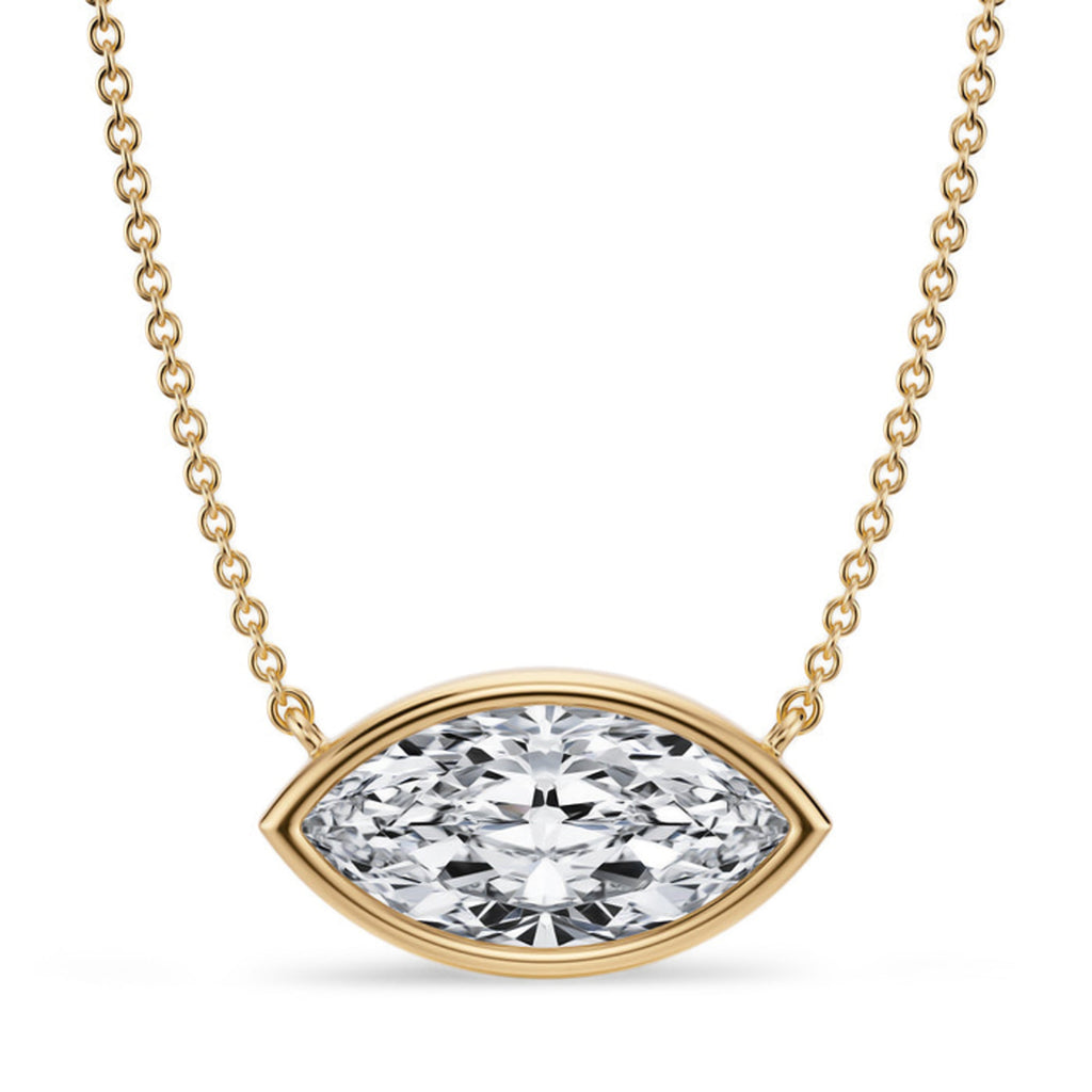 Marquise Lab Diamond Solitaire Pendant Necklace 14K Yellow Gold (2.50ct)