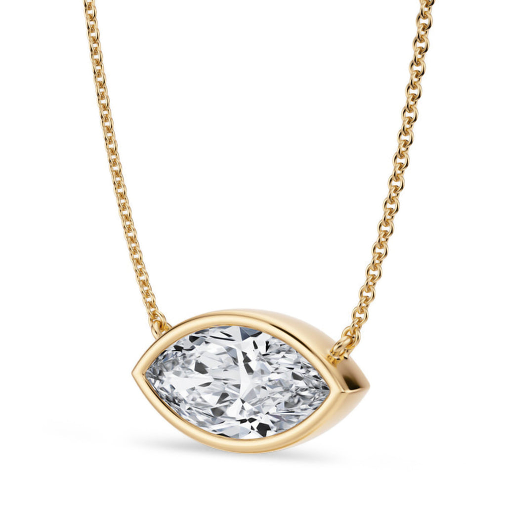 Marquise Lab Diamond Solitaire Pendant Necklace 14K Yellow Gold (2.50ct)