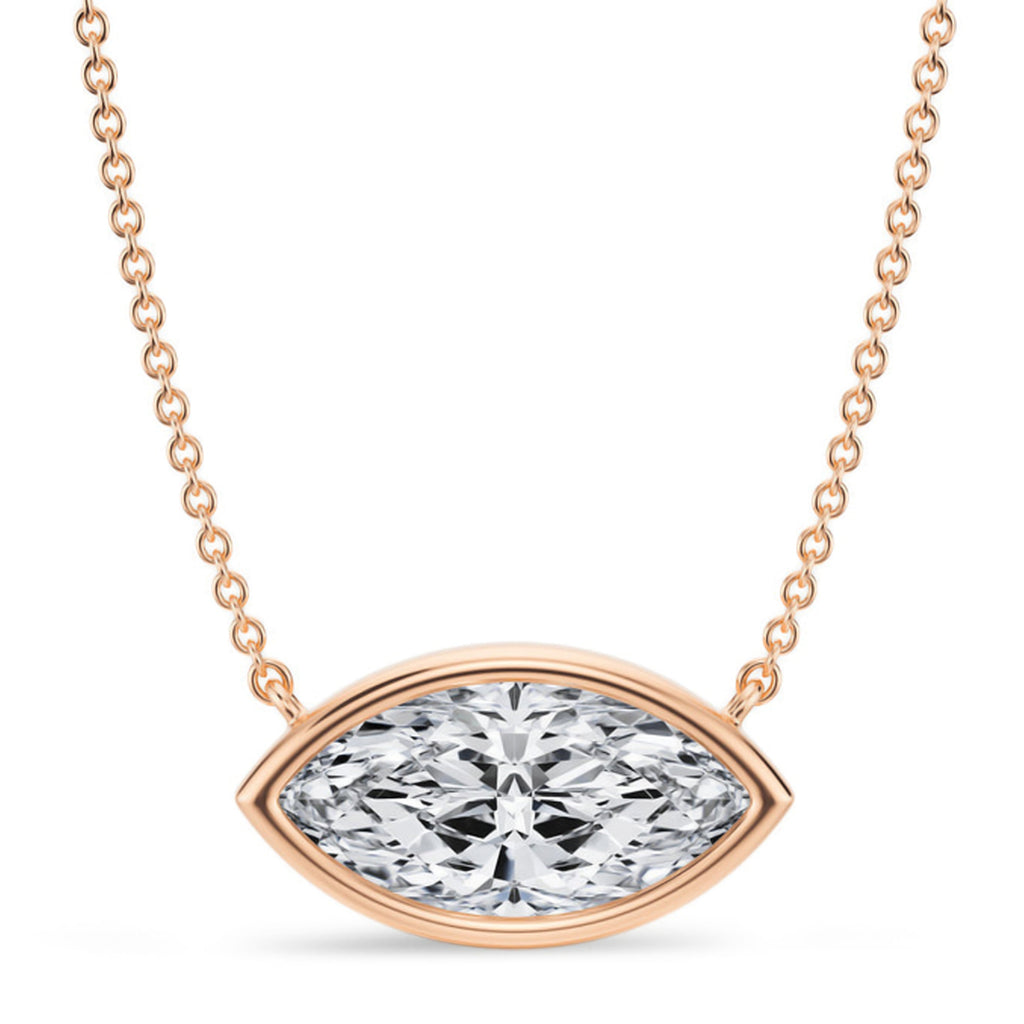 Marquise Lab Diamond Solitaire Pendant Necklace 14K Rose Gold (3.00ct)