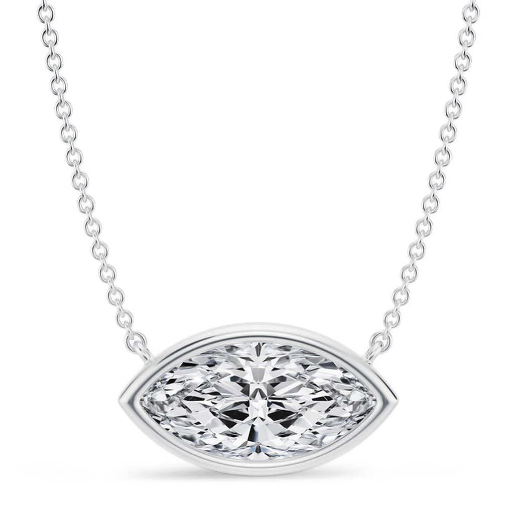 Marquise Lab Diamond Solitaire Pendant Necklace 14K White Gold (3.00ct)
