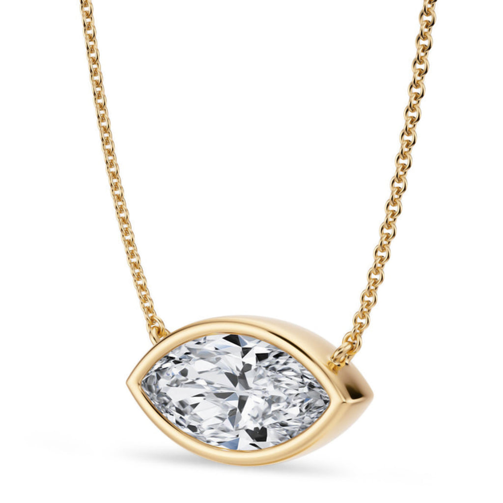 Marquise Lab Diamond Solitaire Pendant Necklace 14K Yellow Gold (3.00ct)