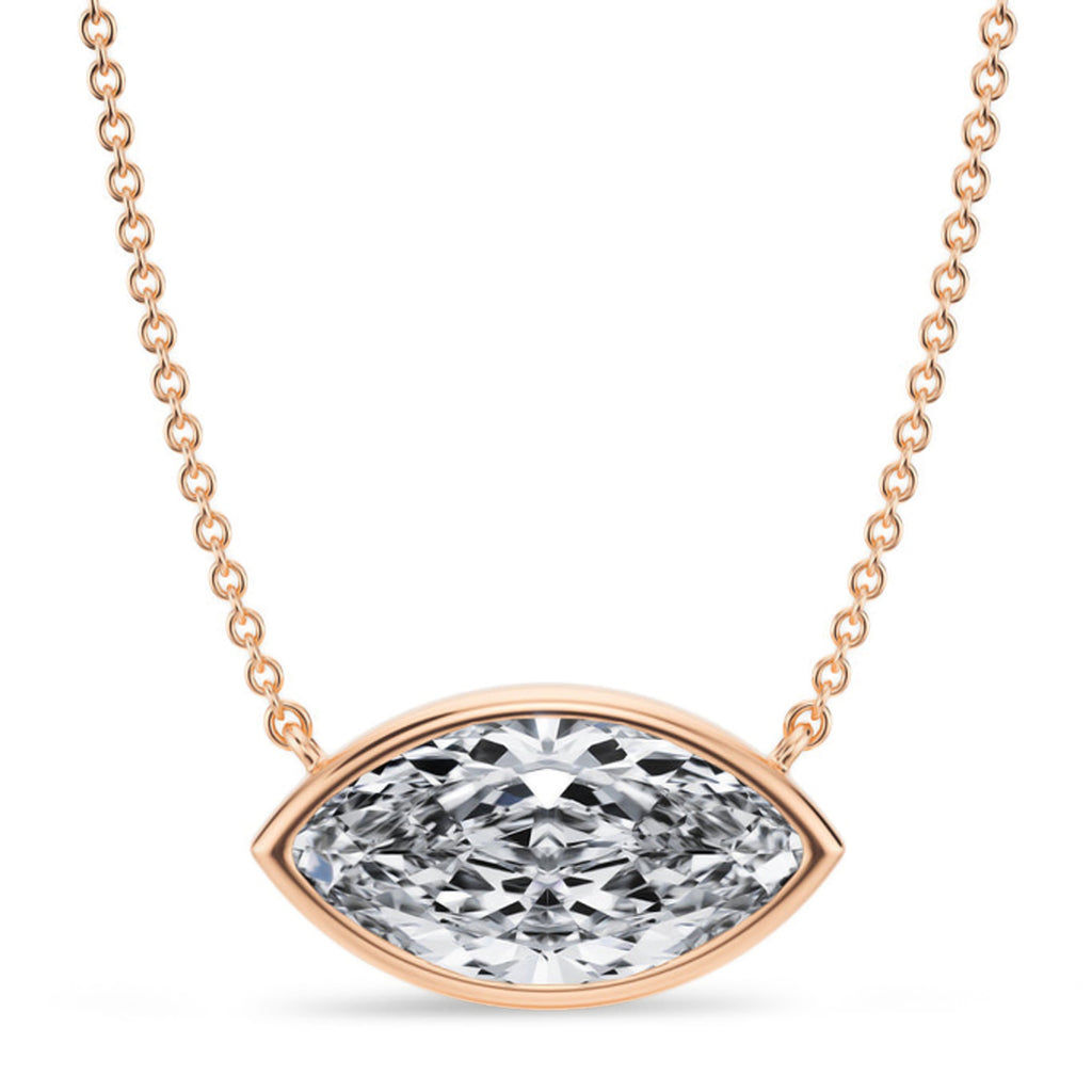Marquise Lab Diamond Solitaire Pendant Necklace 14K Rose Gold (3.50ct)