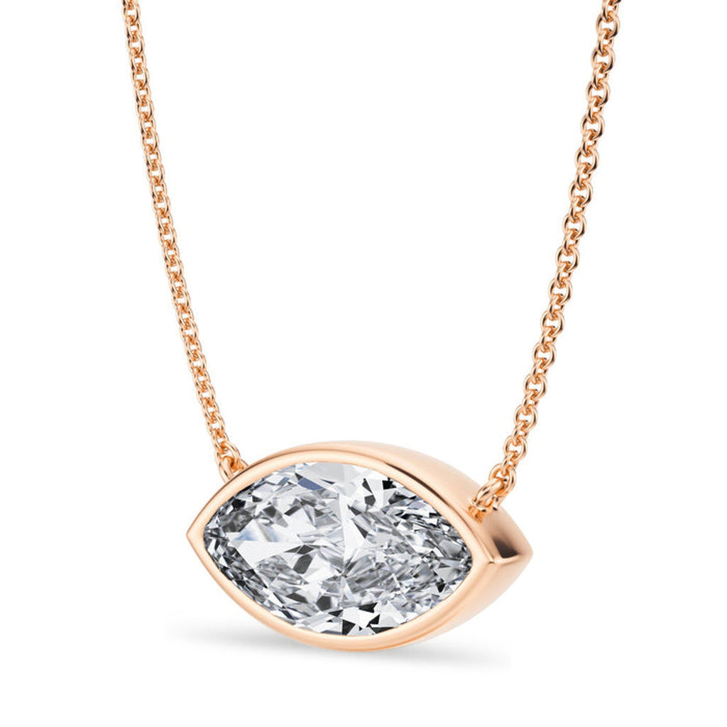 Marquise Lab Diamond Solitaire Pendant Necklace 14K Rose Gold (3.50ct)