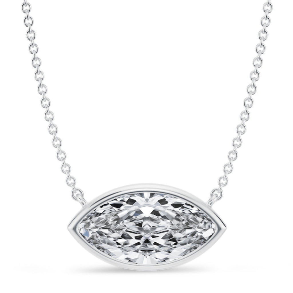 Marquise Lab Diamond Solitaire Pendant Necklace 14K White Gold (3.50ct)