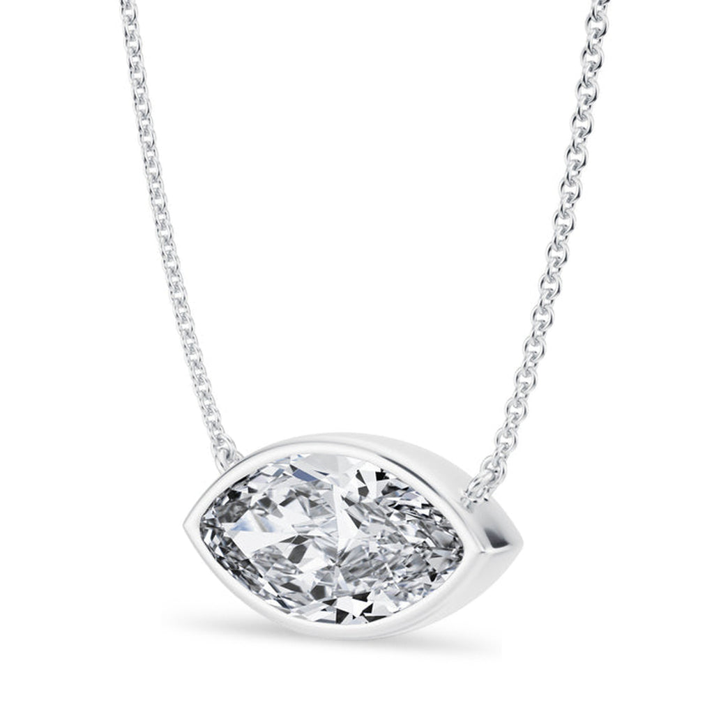 Marquise Lab Diamond Solitaire Pendant Necklace 14K White Gold (3.50ct)