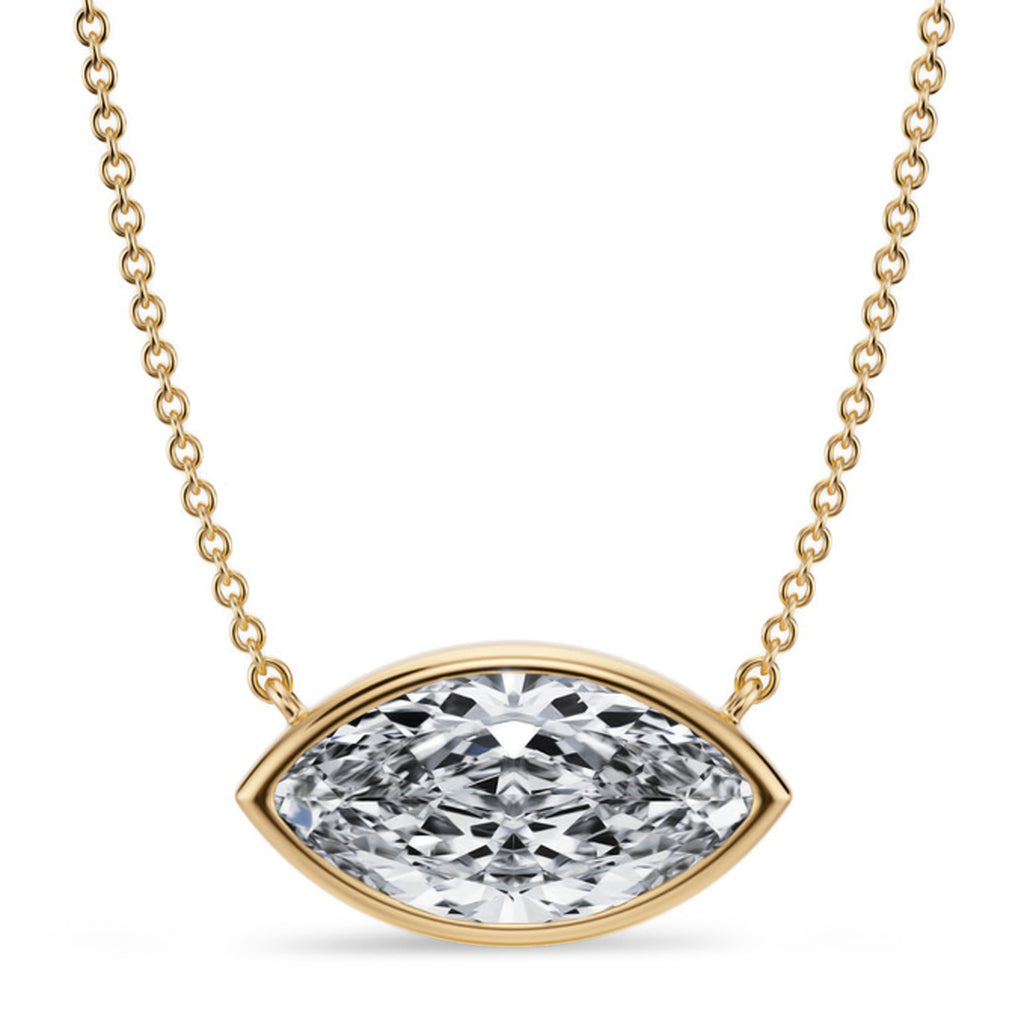Marquise Lab Diamond Solitaire Pendant Necklace 14K Yellow Gold (3.50ct)