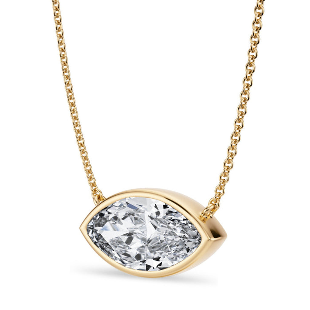 Marquise Lab Diamond Solitaire Pendant Necklace 14K Yellow Gold (3.50ct)