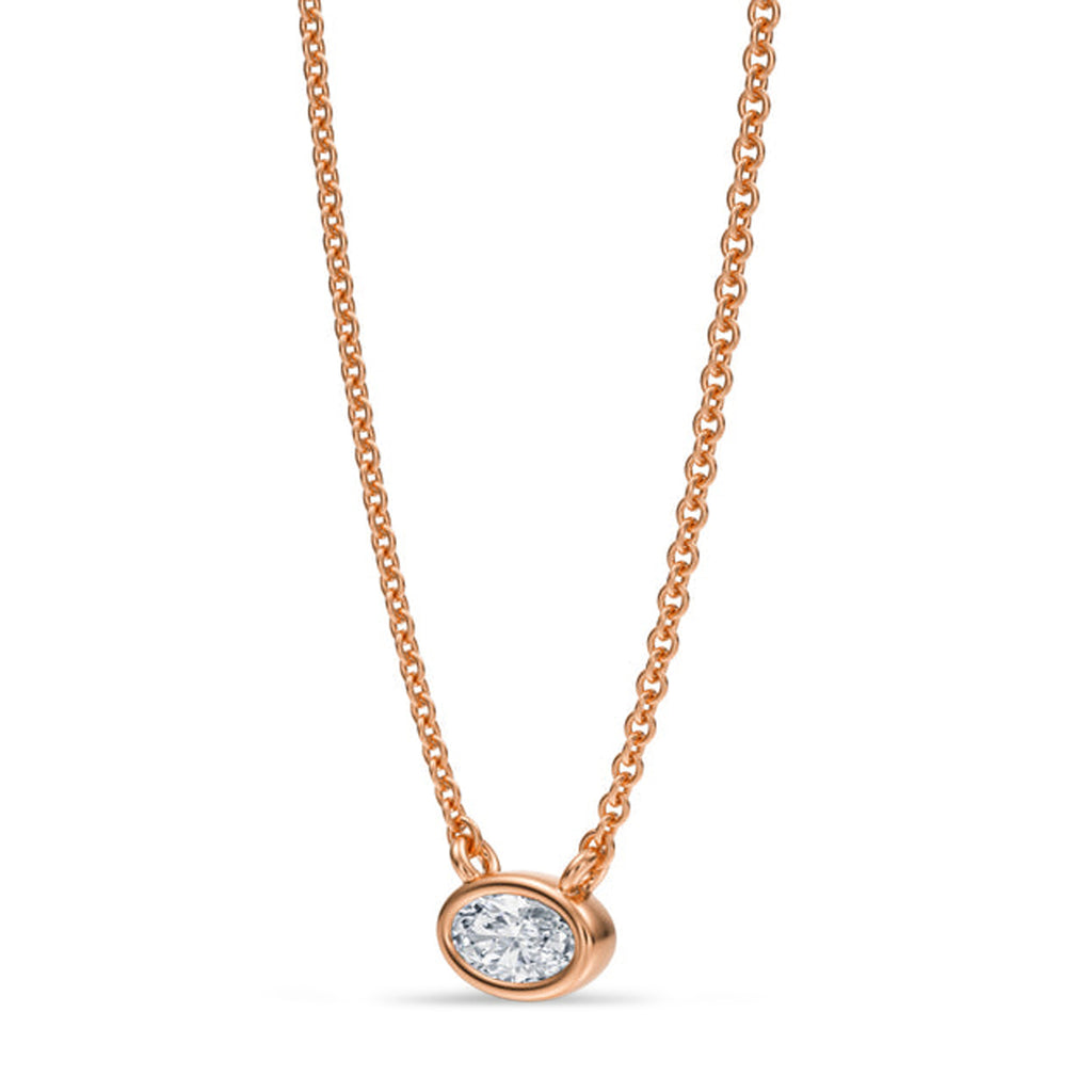 Oval Lab Diamond Solitaire Pendant Necklace 14K Rose Gold (0.25ct)