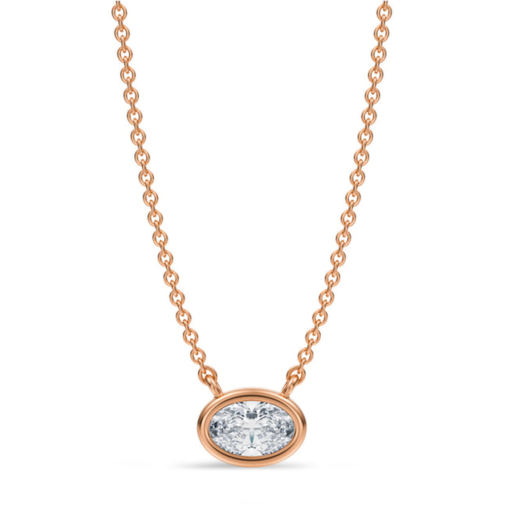 Oval Lab Diamond Solitaire Pendant Necklace 14K Rose Gold (0.50ct)