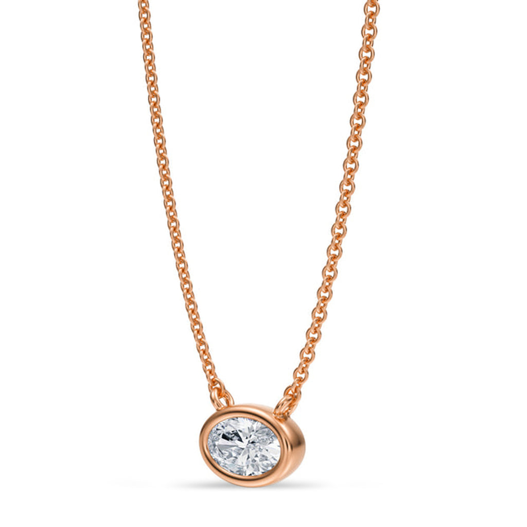 Oval Lab Diamond Solitaire Pendant Necklace 14K Rose Gold (0.50ct)