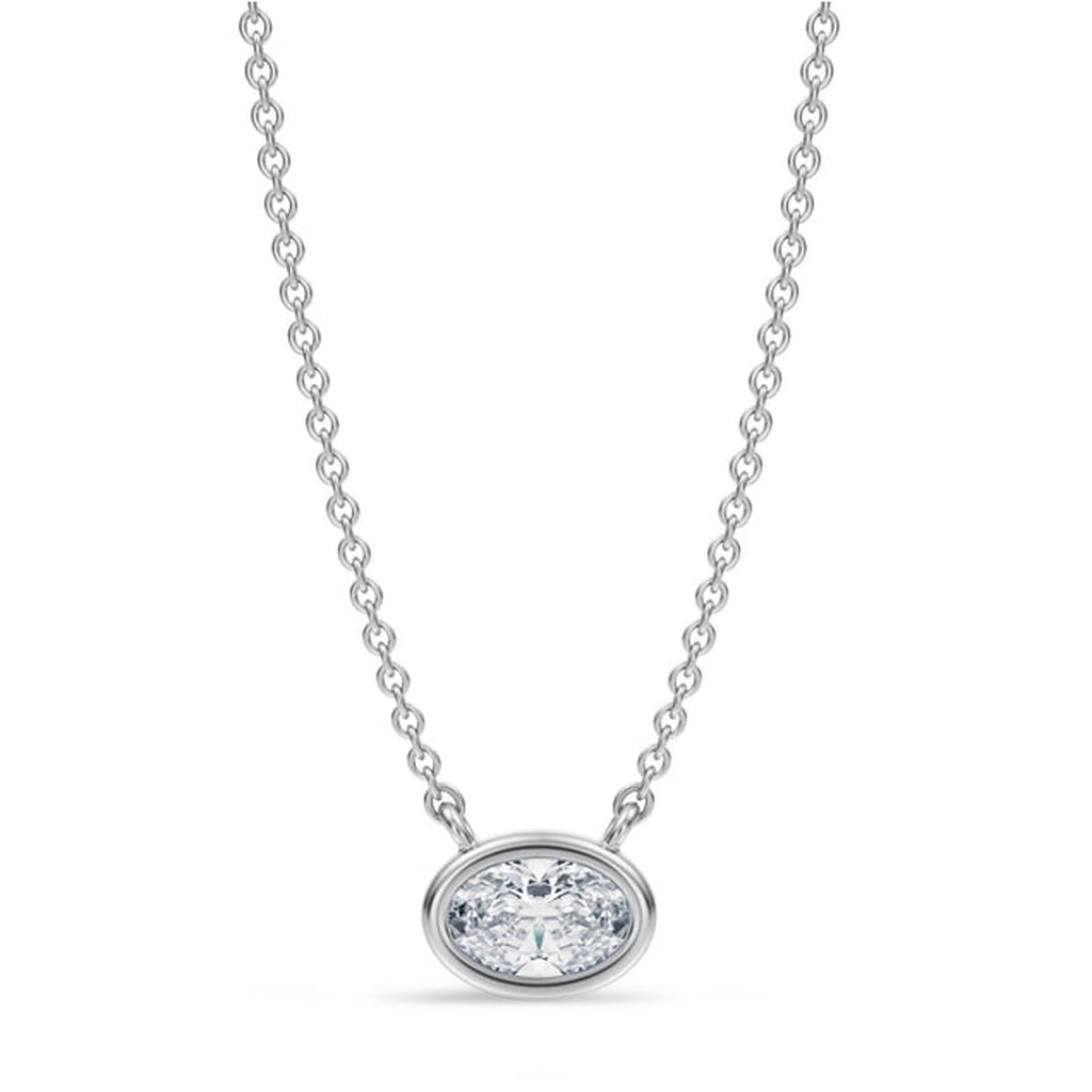 Oval Lab Diamond Solitaire Pendant Necklace 14K White Gold (0.50ct)