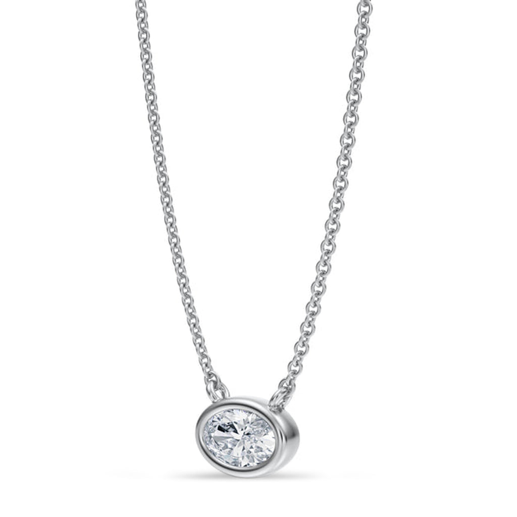 Oval Lab Diamond Solitaire Pendant Necklace 14K White Gold (0.50ct)