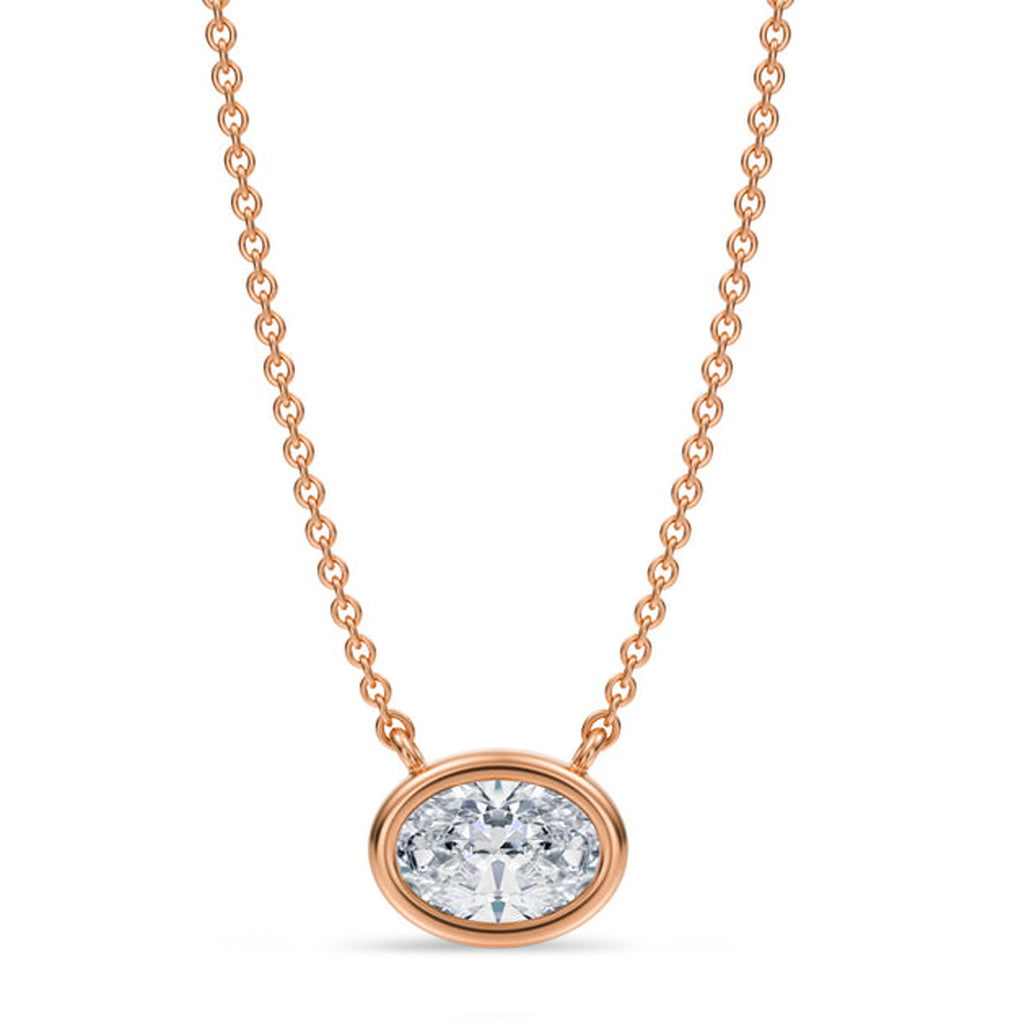 Oval Lab Diamond Solitaire Pendant Necklace 14K Rose Gold (0.75ct)