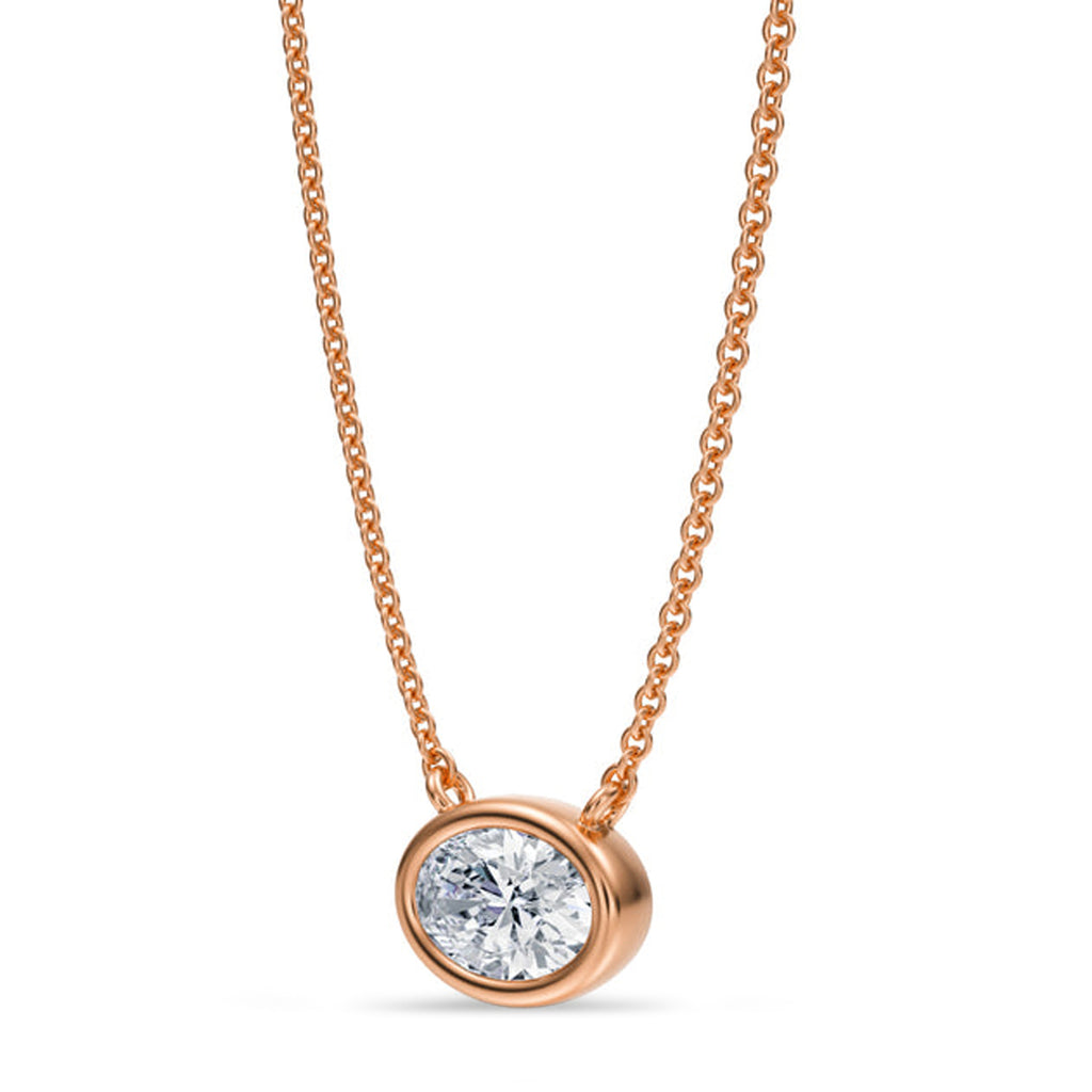 Oval Lab Diamond Solitaire Pendant Necklace 14K Rose Gold (0.75ct)