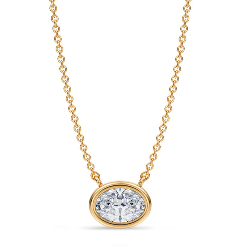 Oval Lab Diamond Solitaire Pendant Necklace 14K Yellow Gold (0.75ct)