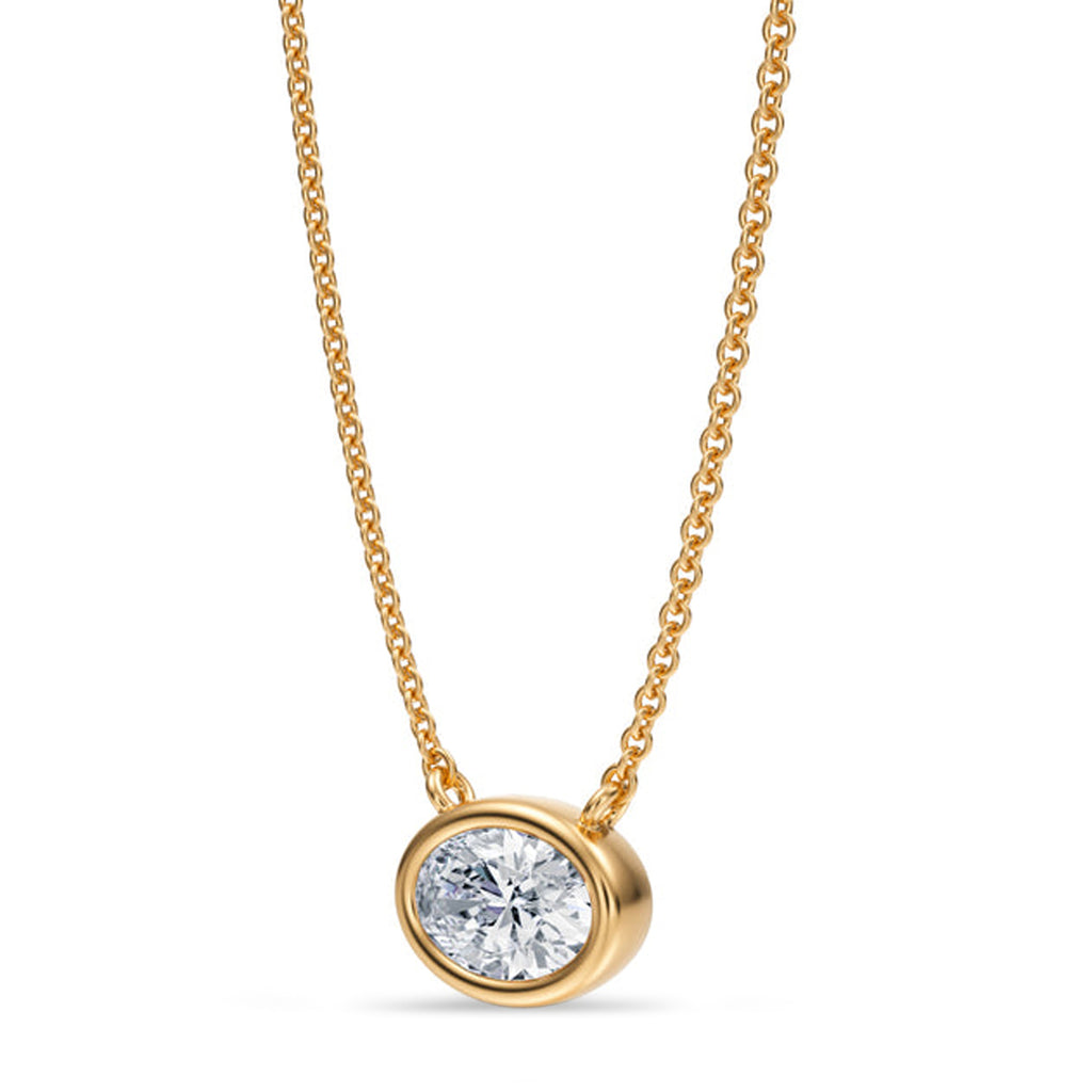 Oval Lab Diamond Solitaire Pendant Necklace 14K Yellow Gold (0.75ct)