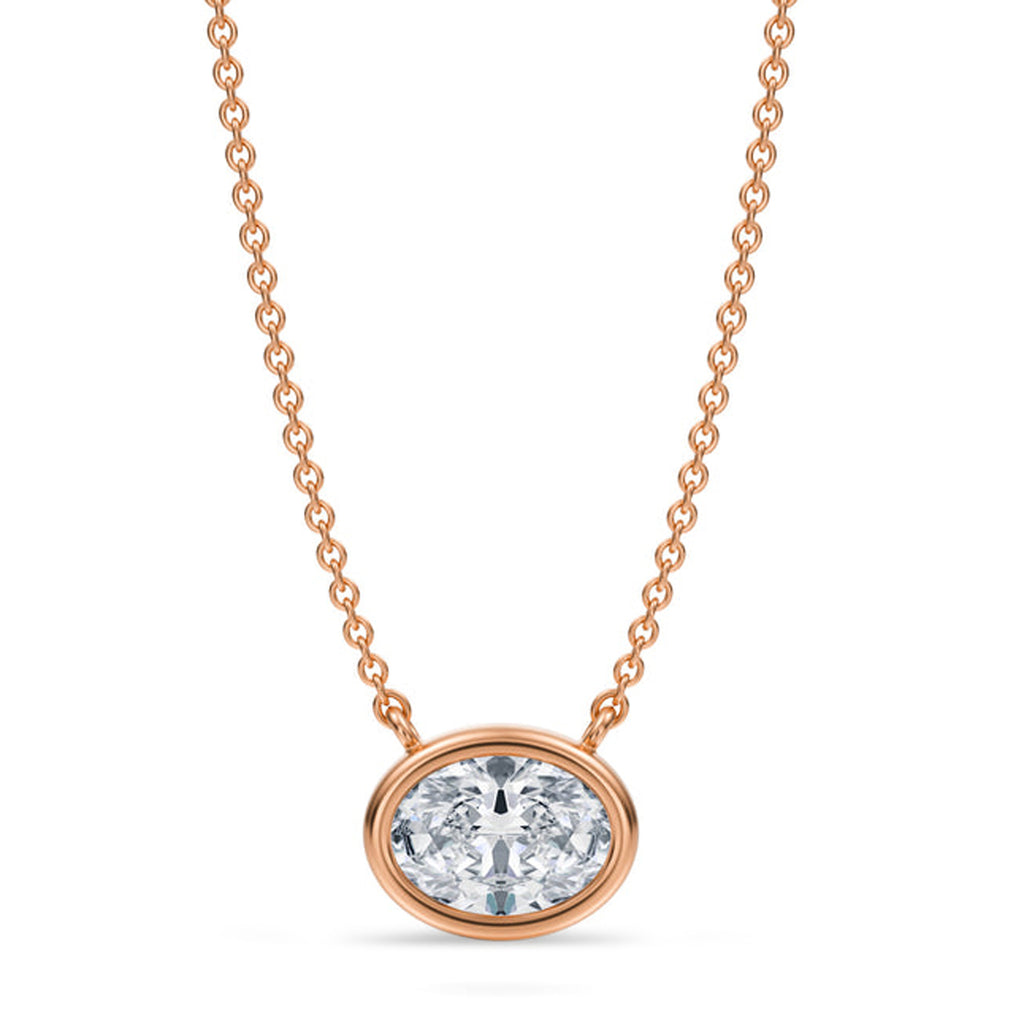 Oval Lab Diamond Solitaire Pendant Necklace 14K Rose Gold (1.00ct)