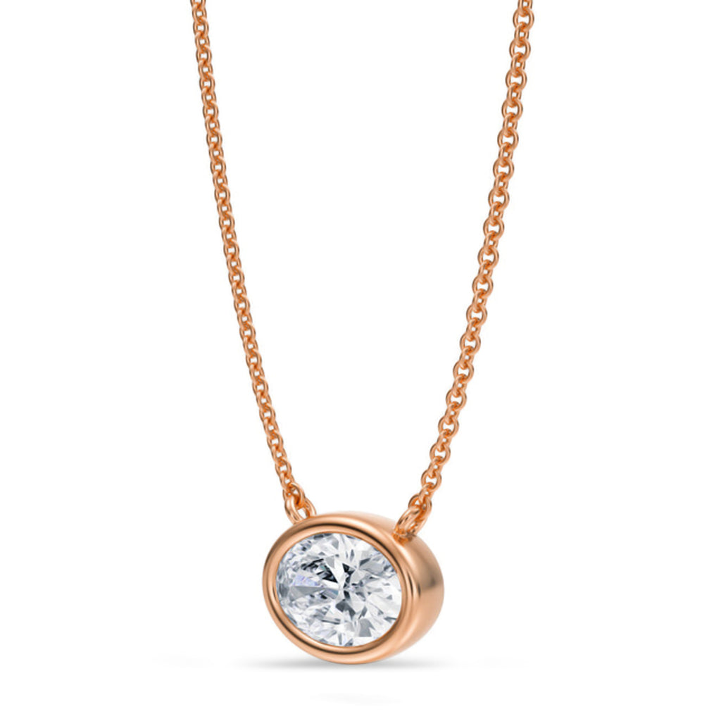Oval Lab Diamond Solitaire Pendant Necklace 14K Rose Gold (1.00ct)