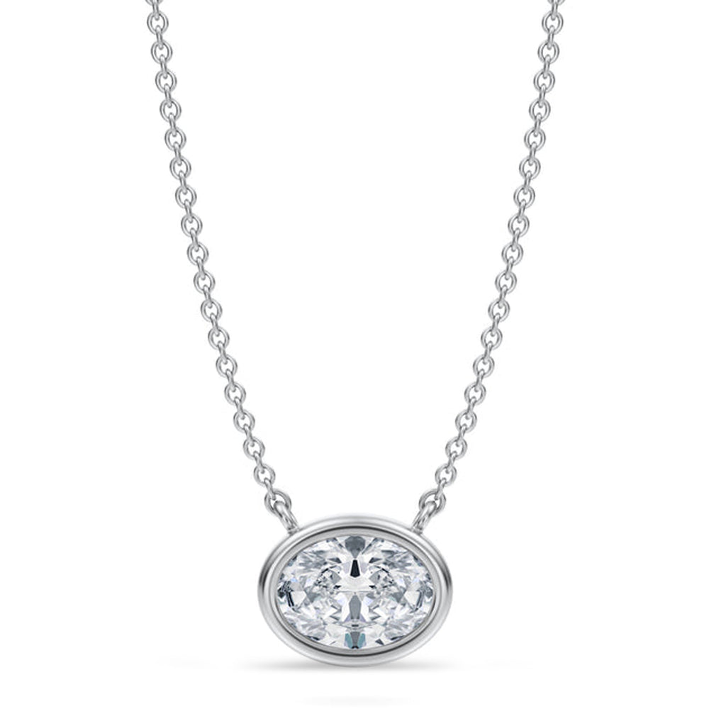 Oval Lab Diamond Solitaire Pendant Necklace 14K White Gold (1.00ct)