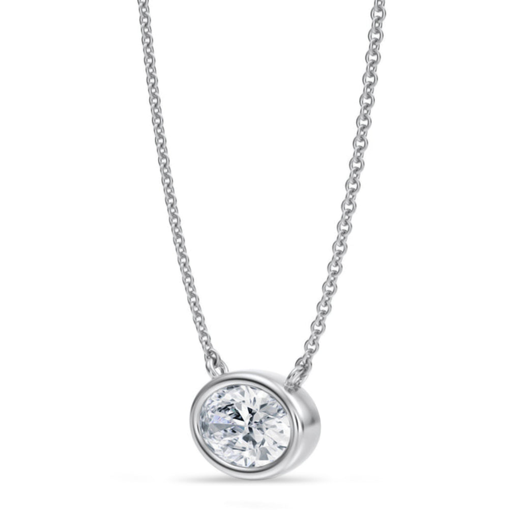 Oval Lab Diamond Solitaire Pendant Necklace 14K White Gold (1.00ct)