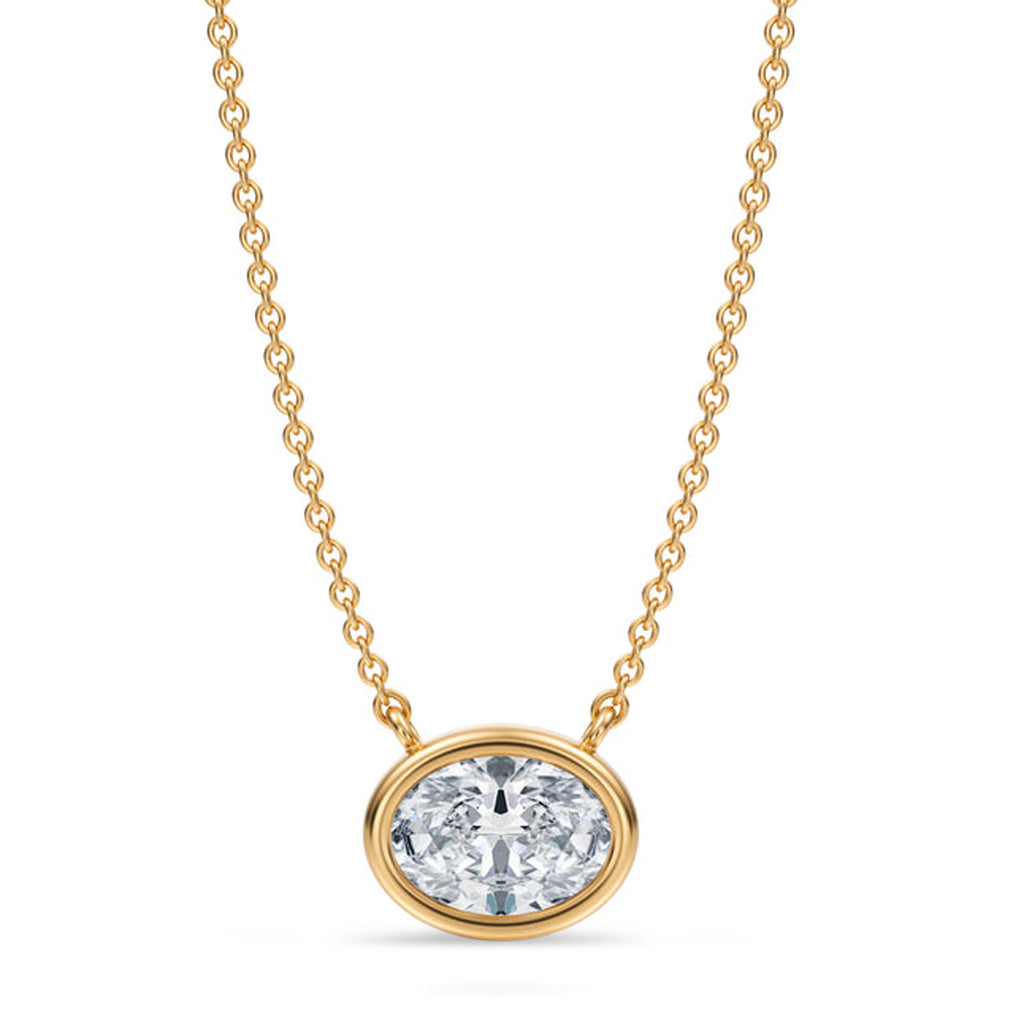 Oval Lab Diamond Solitaire Pendant Necklace 14K Yellow Gold (1.00ct)