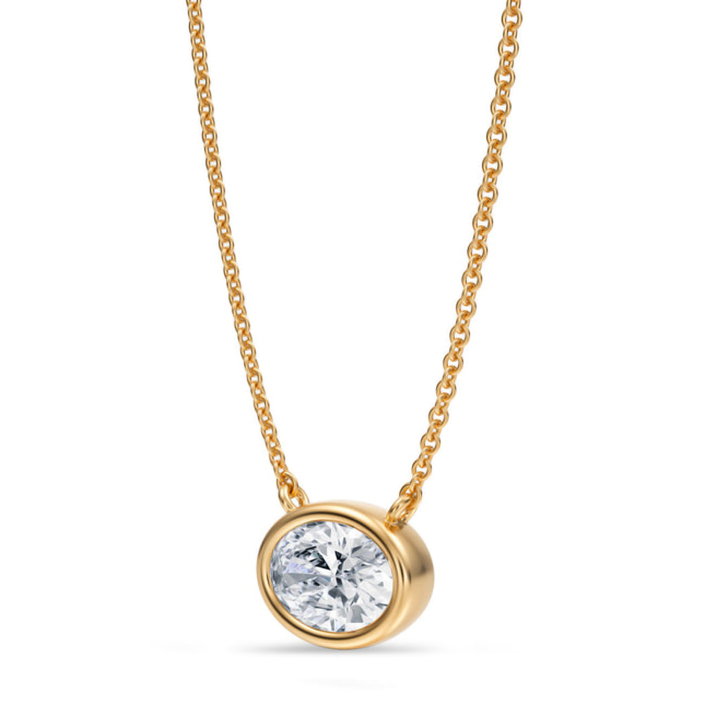 Oval Lab Diamond Solitaire Pendant Necklace 14K Yellow Gold (1.00ct)