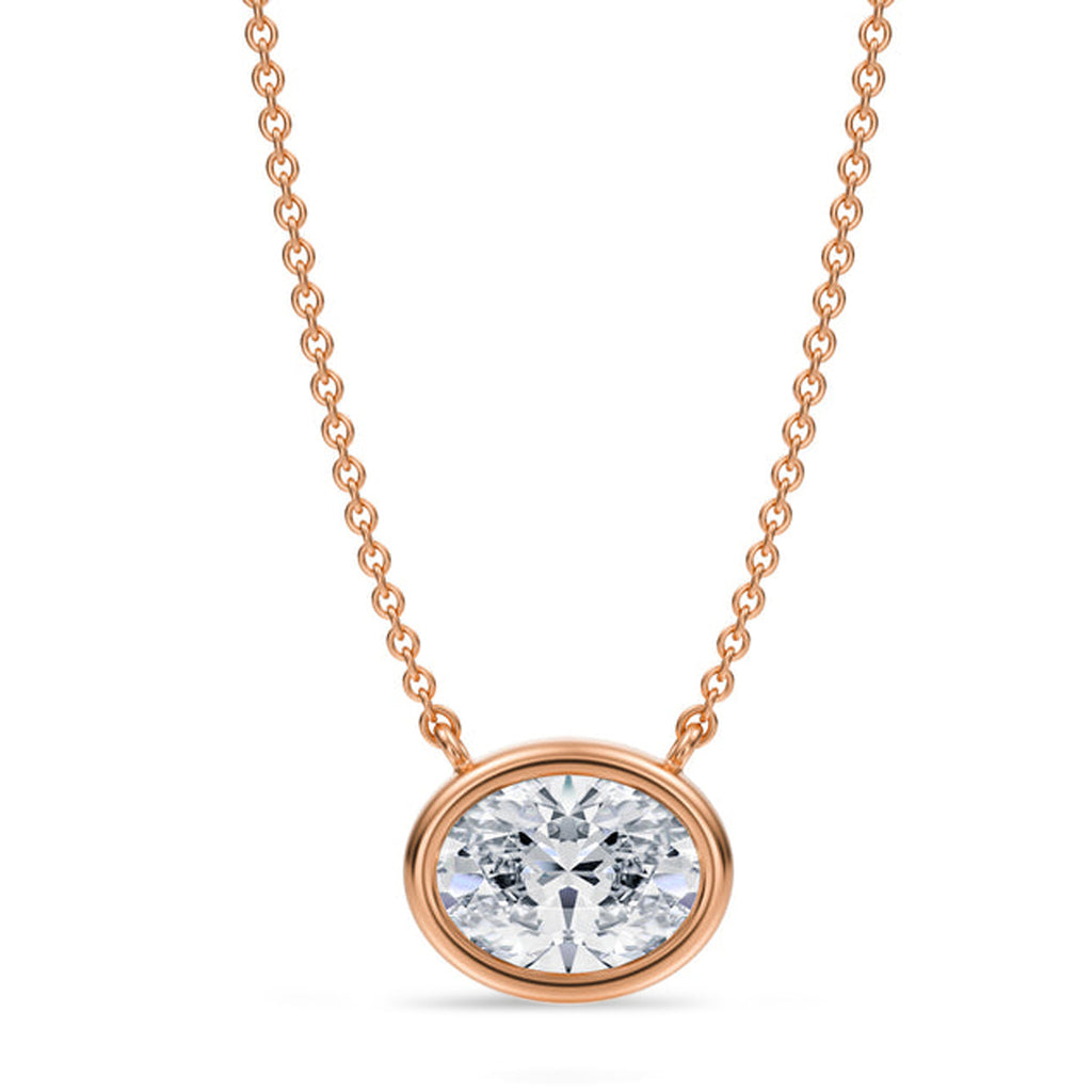 Oval Lab Diamond Solitaire Pendant Necklace 14K Rose Gold (1.50ct)
