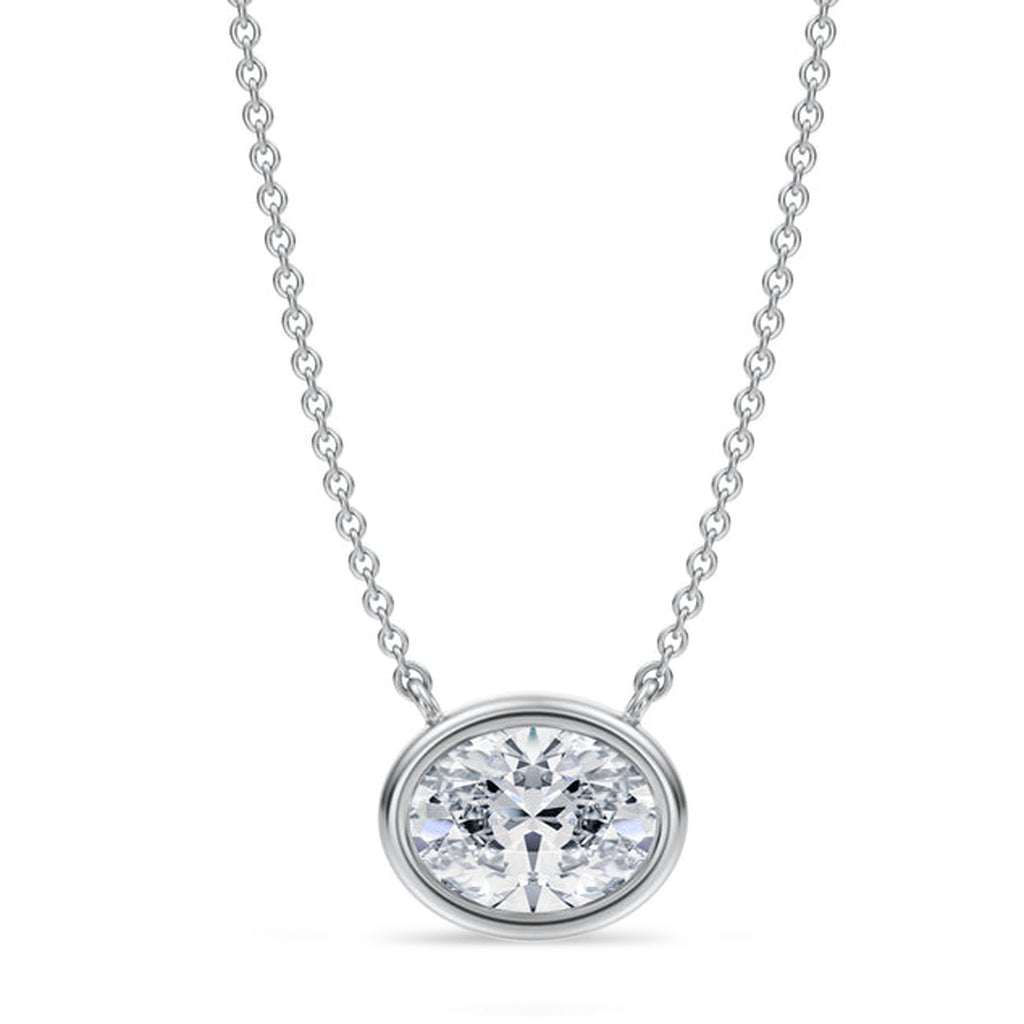 Oval Lab Diamond Solitaire Pendant Necklace 14K White Gold (1.50ct)