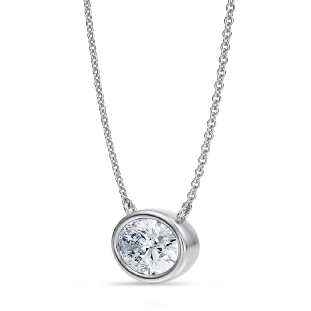 Oval Lab Diamond Solitaire Pendant Necklace 14K White Gold (1.50ct)