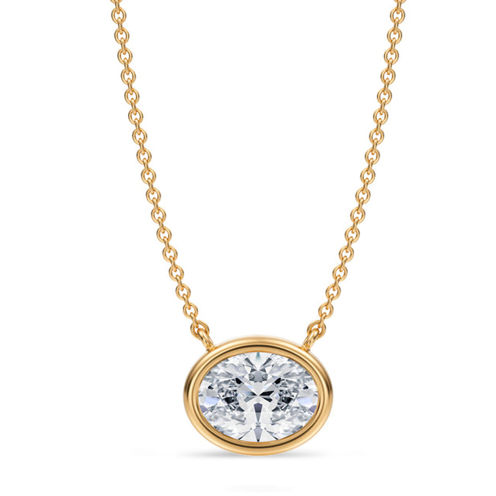 Oval Lab Diamond Solitaire Pendant Necklace 14K Yellow Gold (1.50ct)